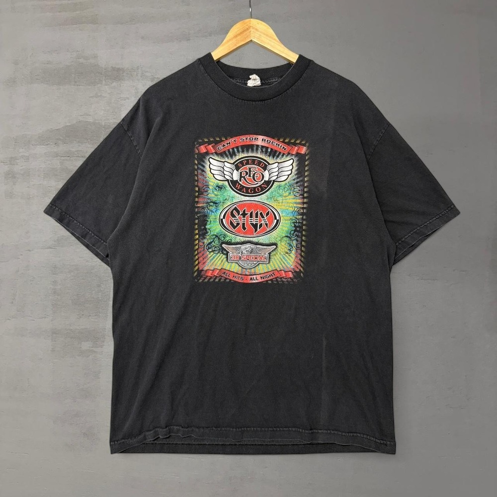 Vintage Reo SpeedWagon STYX 38 Special Tour Band‎ Rock Tee Black Shirt XL